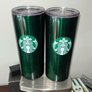2-Two Starbucks Green Tumbler Stainless Steel Commuter Travel Driving Mug Cup